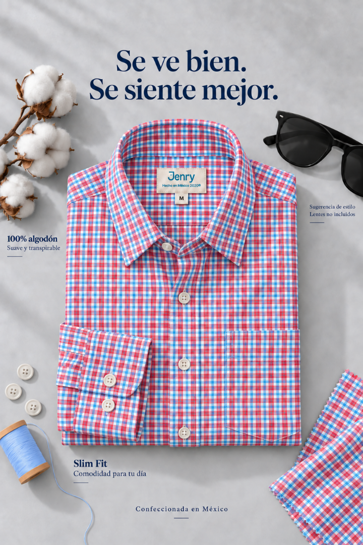 Camisa de Cuadros Rojos con Azul Slim Fit