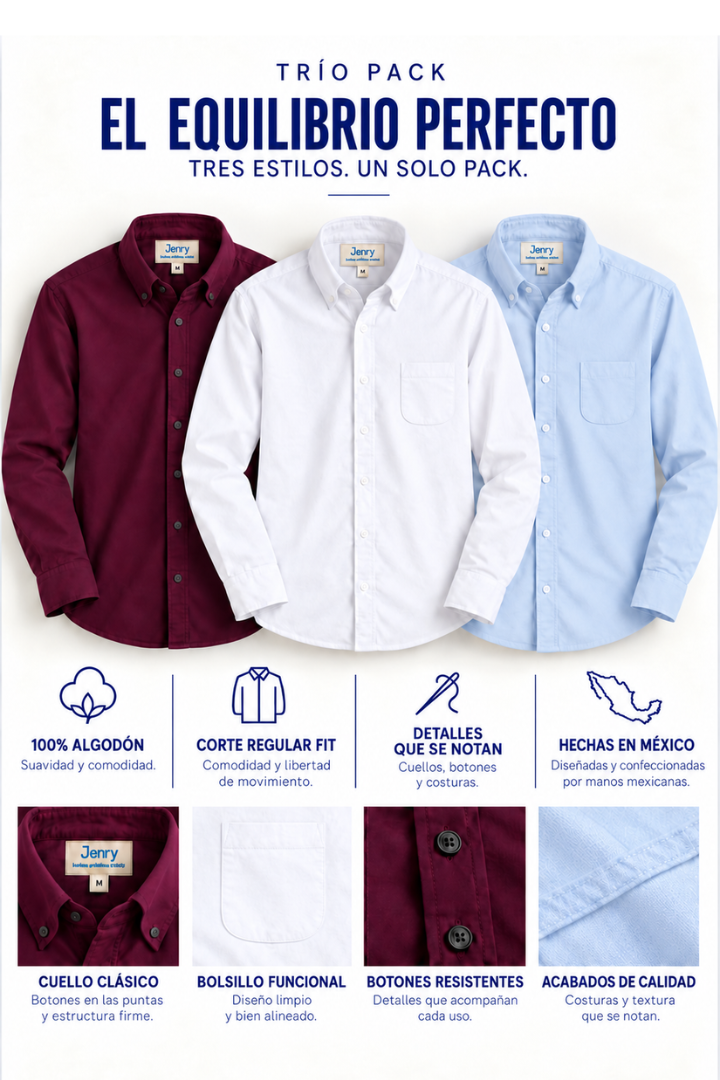 Trío Esencial | 3 Camisas para Hombre