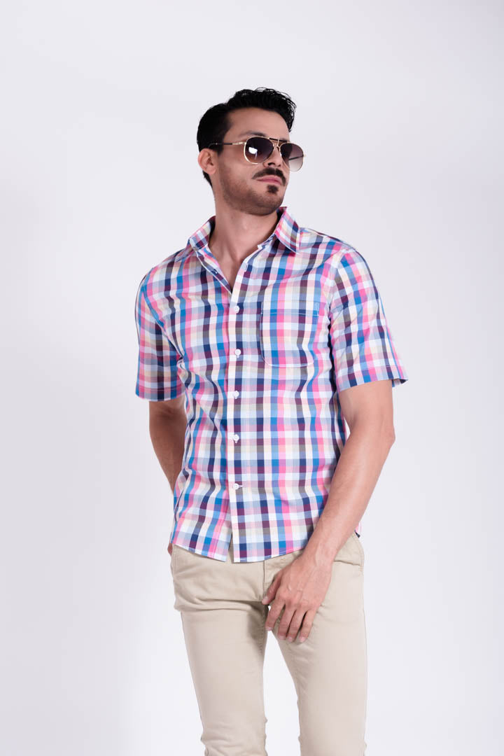 Camisa de Cuadros Rosas y Azul Slim Fit