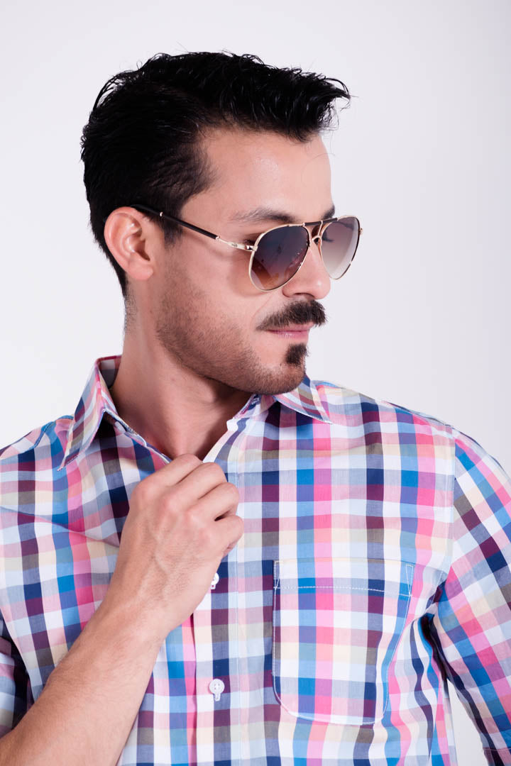 Camisa de Cuadros Rosas y Azul Slim Fit