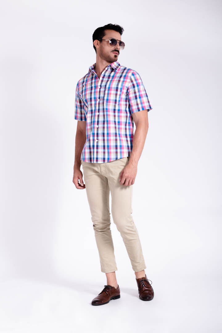 Camisa de Cuadros Rosas y Azul Slim Fit
