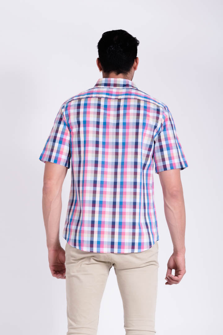 Camisa de Cuadros Rosas y Azul Slim Fit