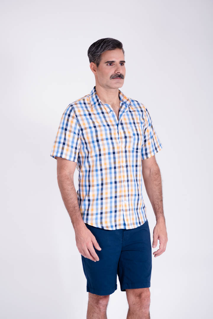 Camisa de Cuadros Azul y Amarillo Slim Fit