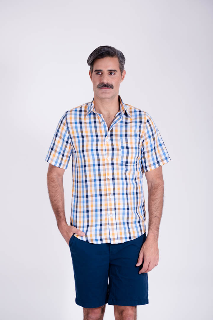 Camisa de Cuadros Azul y Amarillo Slim Fit