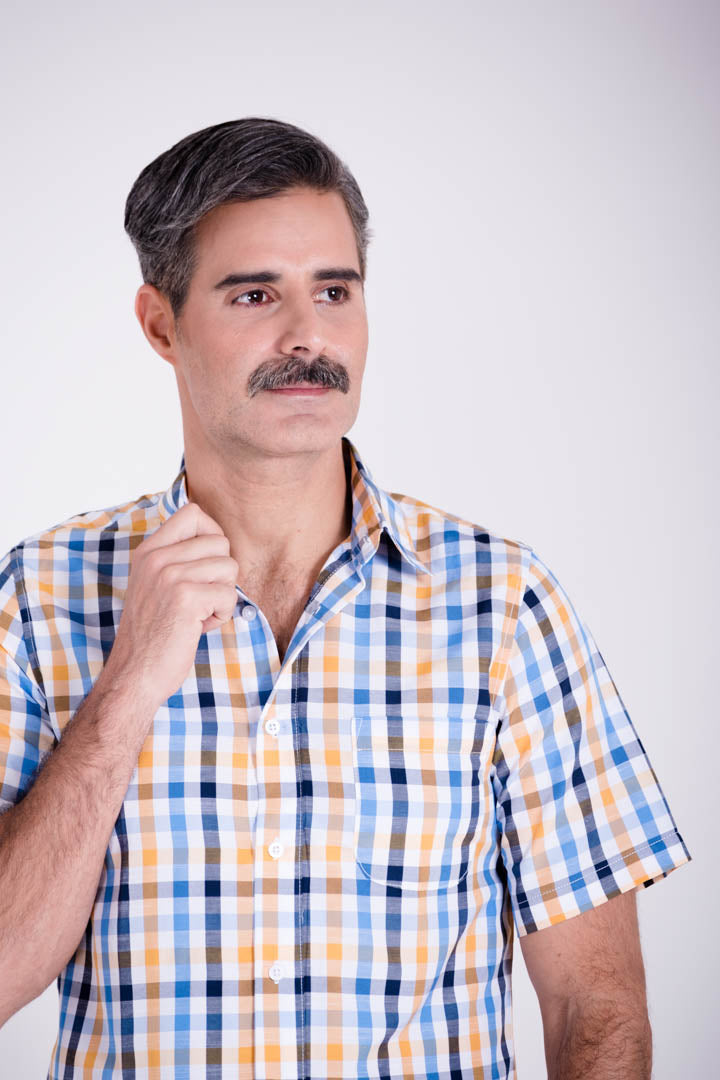 Camisa de Cuadros Azul y Amarillo Slim Fit