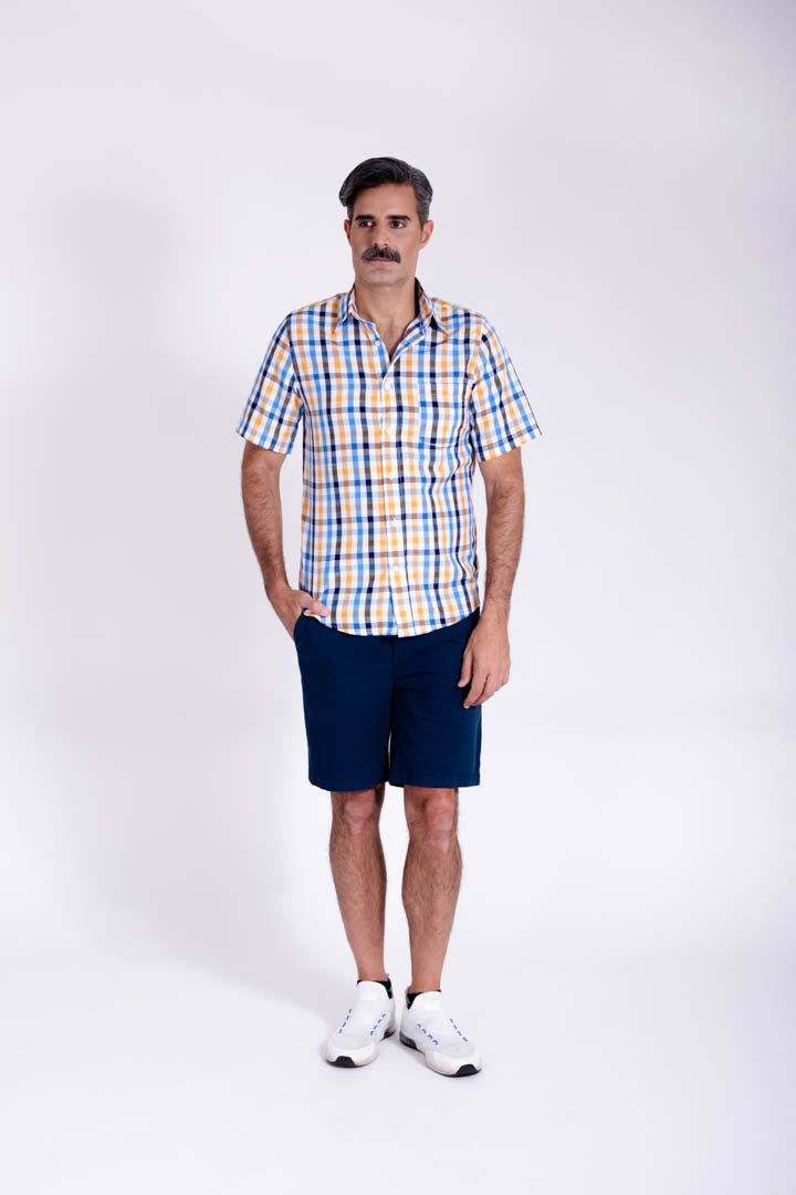Camisa de Cuadros Azul y Amarillo Slim Fit