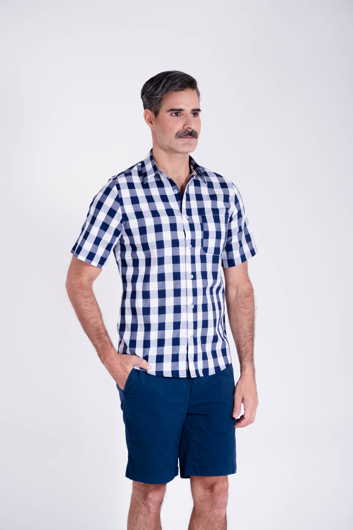 Camisa de Cuadros Azul Marino Slim Fit