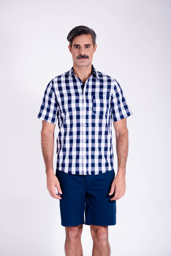 Camisa de Cuadros Azul Marino Slim Fit