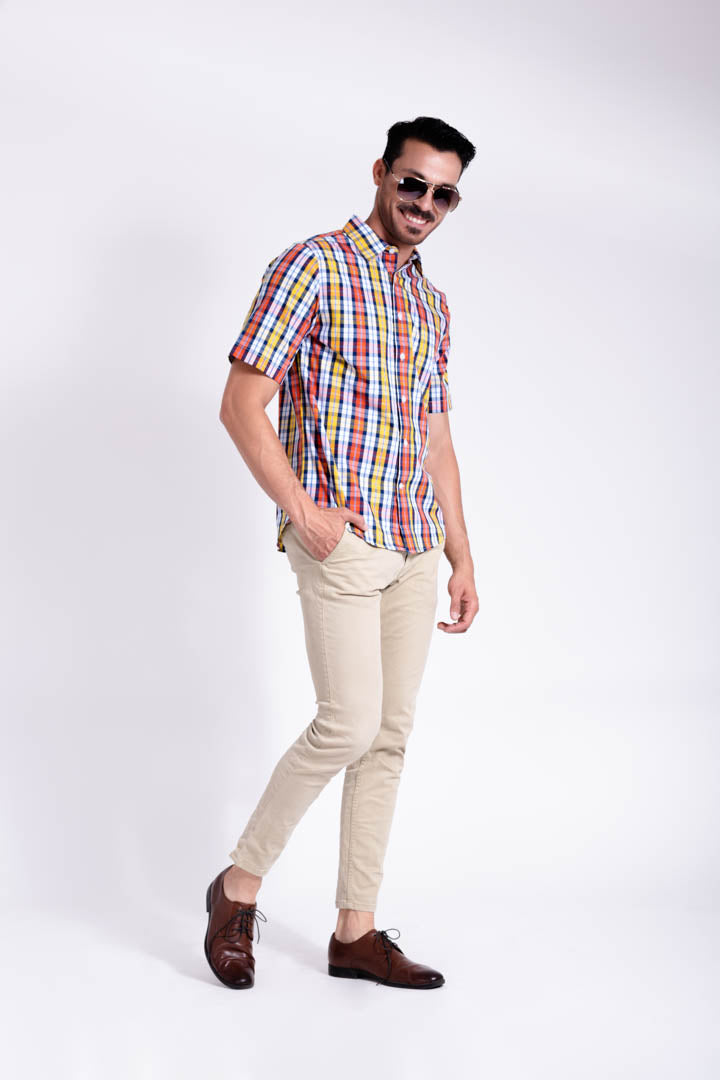 Camisa de Cuadros Naranja - Amarillo Slim Fit