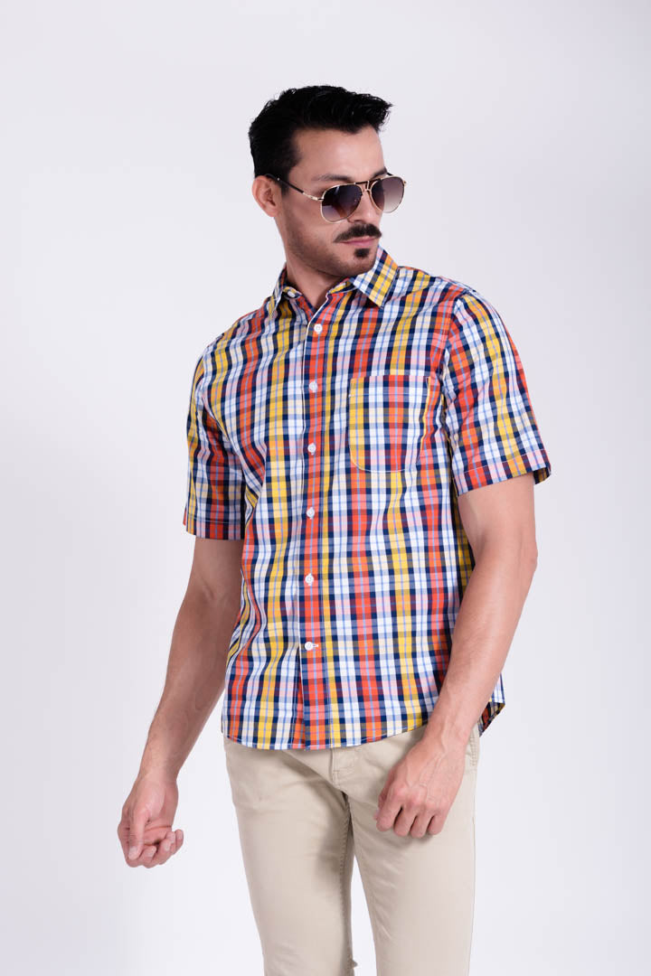 Camisa de Cuadros Naranja - Amarillo Slim Fit