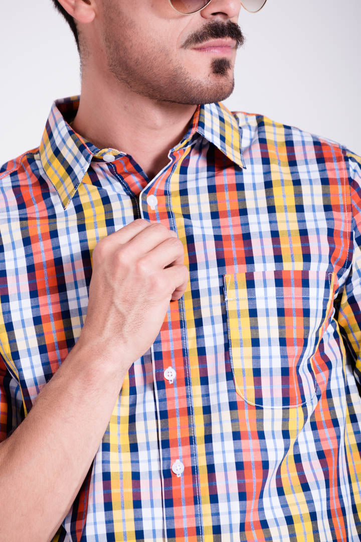 Camisa de Cuadros Naranja - Amarillo Slim Fit