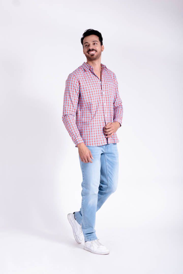 Camisa de Cuadros Rojos con Azul Slim Fit