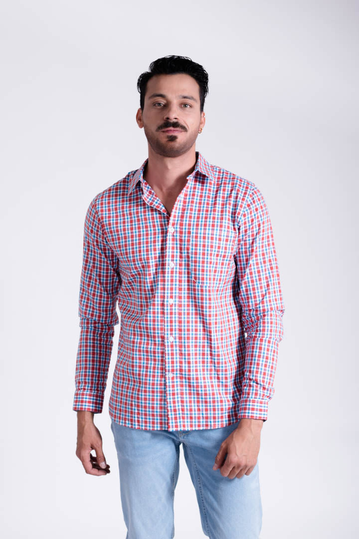 Camisa de Cuadros Rojos con Azul Slim Fit