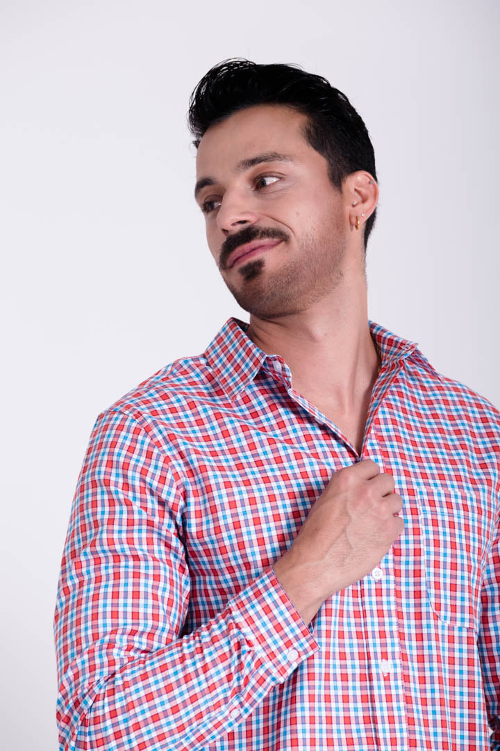 Camisa de Cuadros Rojos con Azul Slim Fit