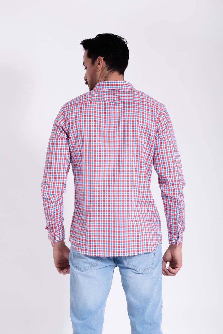 Camisa de Cuadros Rojos con Azul Slim Fit