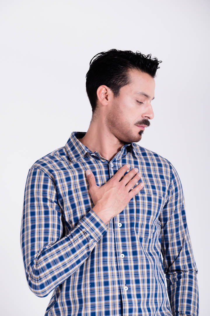 Camisa de Cuadros con Líneas Amarillas Slim Fit
