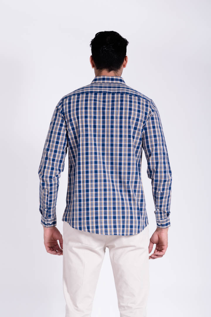 Camisa de Cuadros con Líneas Amarillas Slim Fit