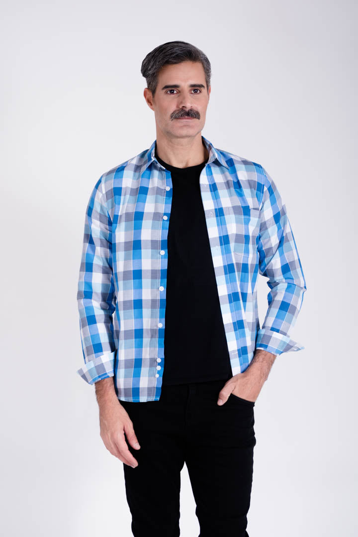 Camisa de Cuadros Azul con Gris Slim Fit