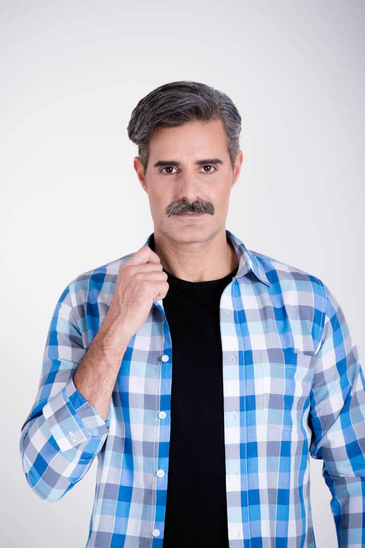 Camisa de Cuadros Azul con Gris Slim Fit