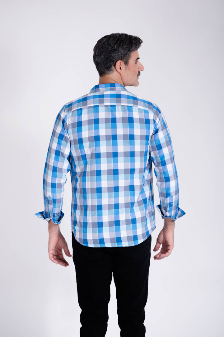 Camisa de Cuadros Azul con Gris Slim Fit