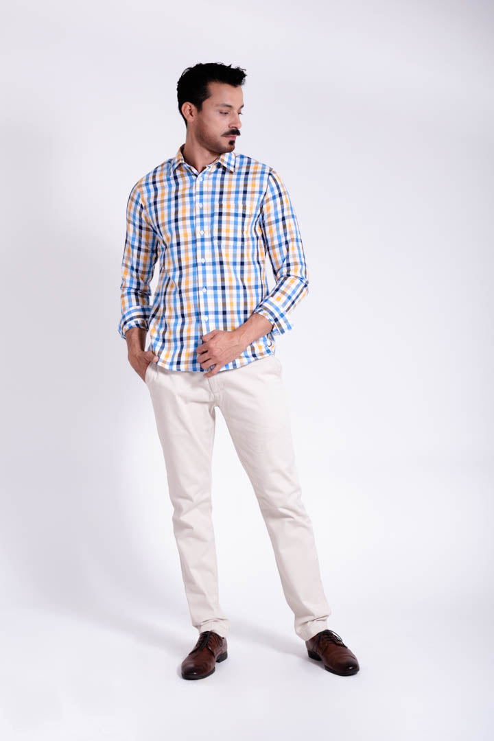 Camisa de Cuadros Azul con Amarillo Slim Fit