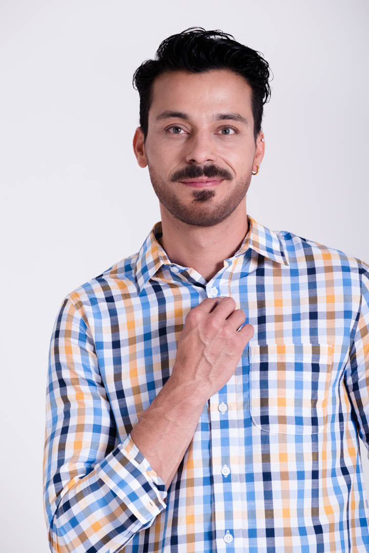 Camisa de Cuadros Azul con Amarillo Slim Fit