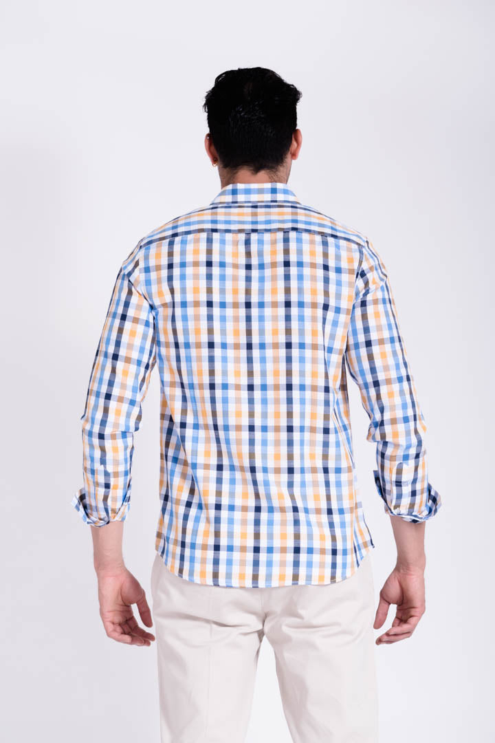 Camisa de Cuadros Azul con Amarillo Slim Fit