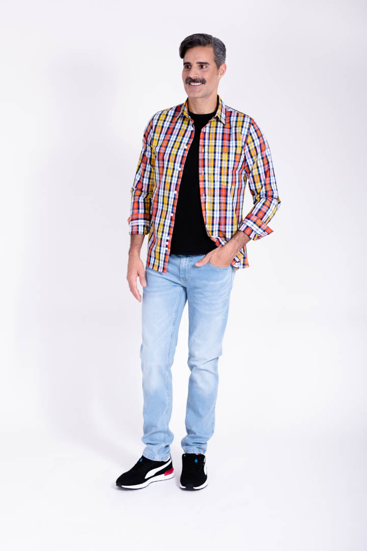 Camisa de Cuadros Amarilla con Naranja Slim Fit