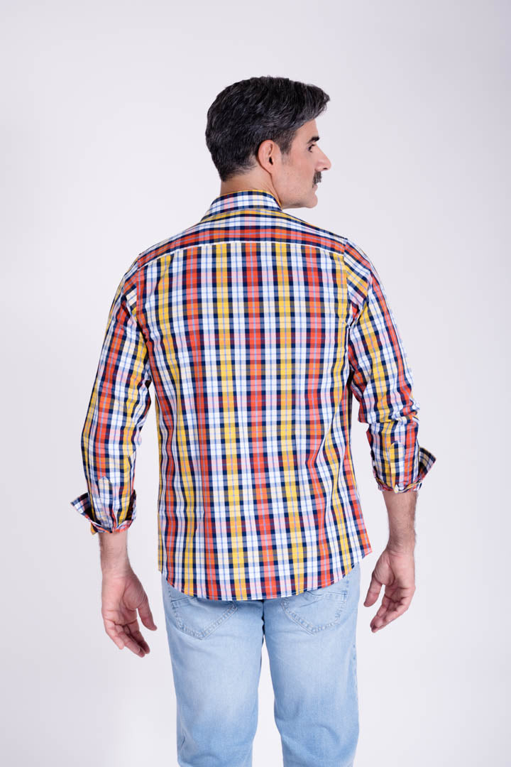 Camisa de Cuadros Amarilla con Naranja Slim Fit