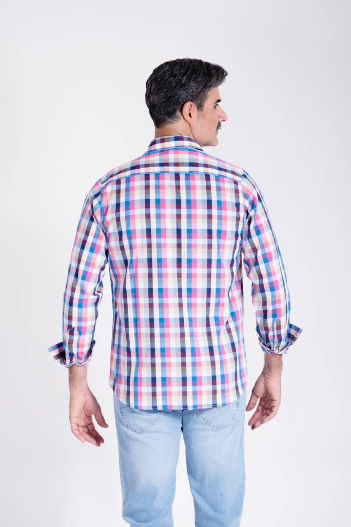 Camisa de Cuadros Azul con Rosa Slim Fit