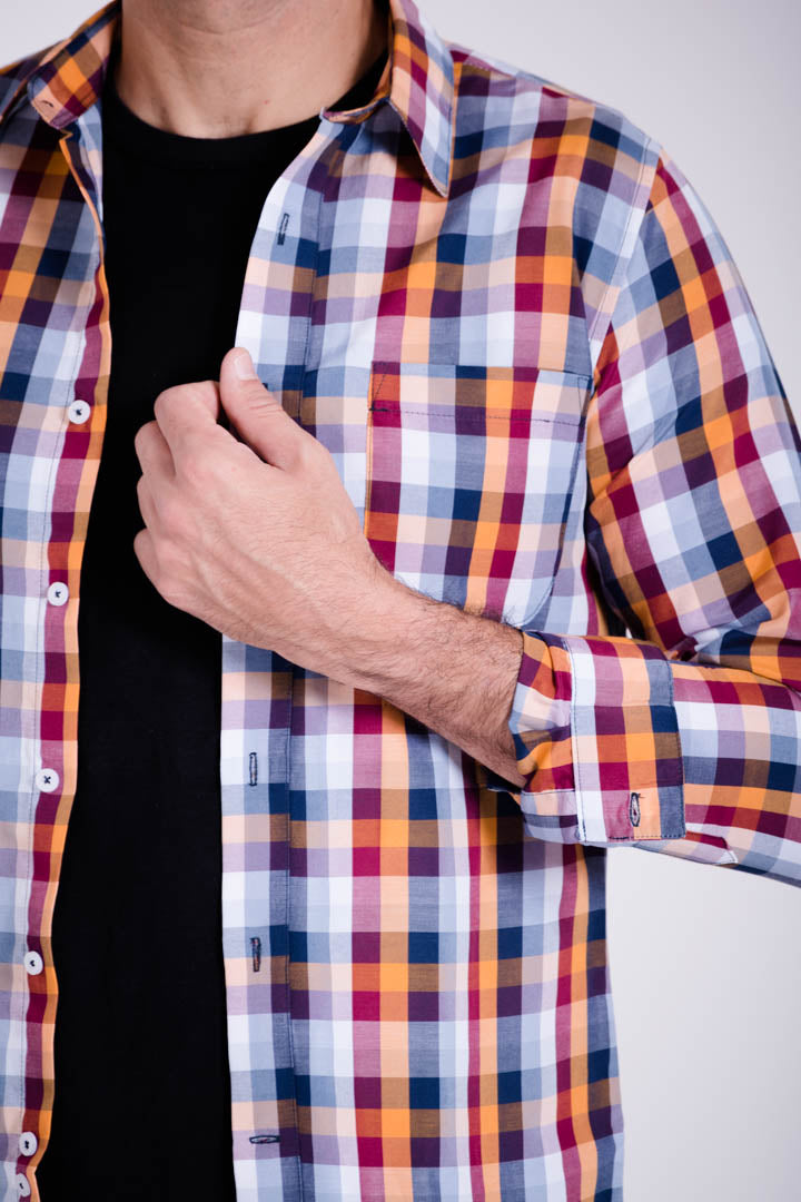 Camisa de Cuadros Vino con Amarillo Slim Fit