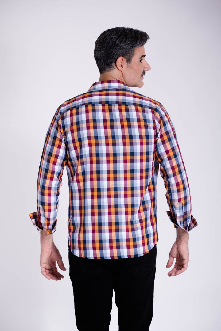 Camisa de Cuadros Vino con Amarillo Slim Fit