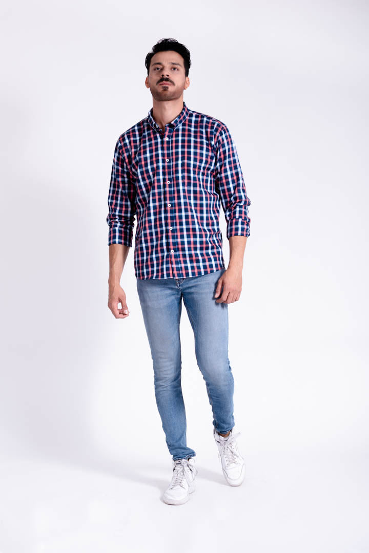 Camisa de Cuadros Azul con Rosa Regular Fit