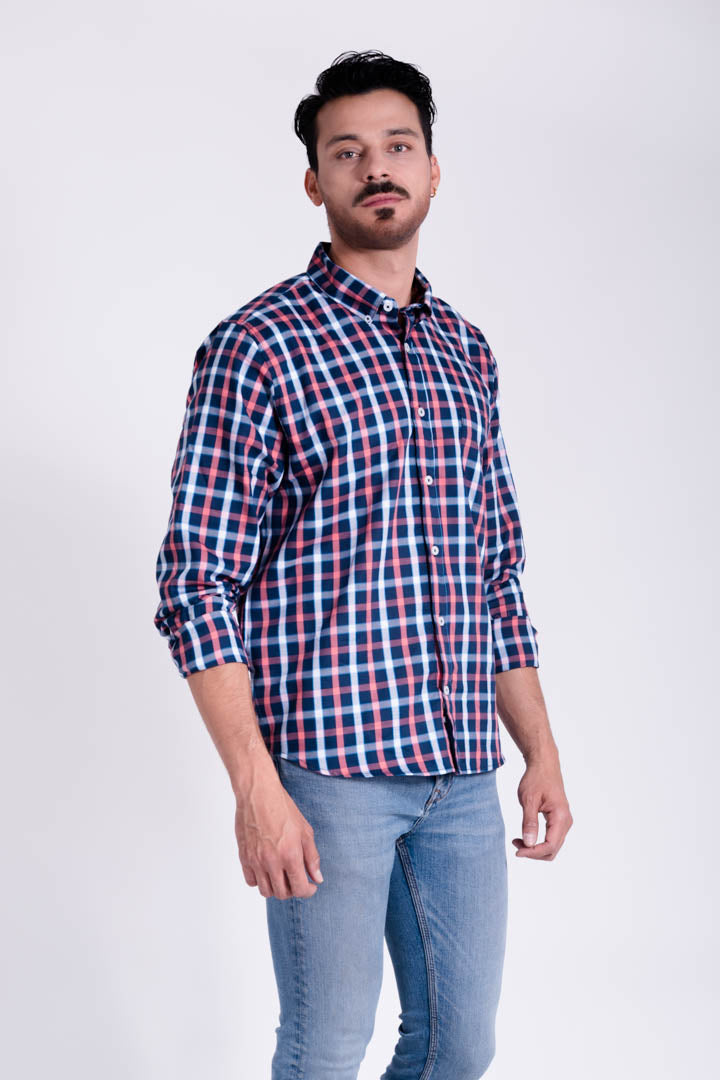 Camisa de Cuadros Azul con Rosa Regular Fit