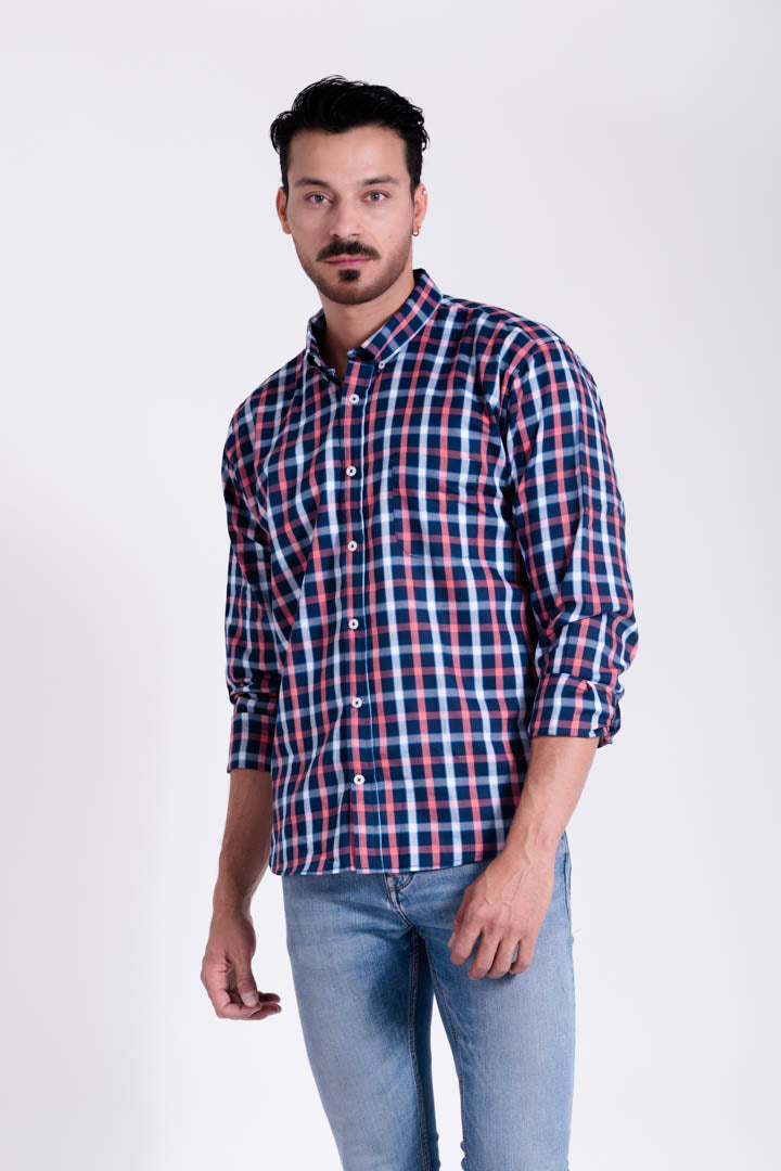 Camisa de Cuadros Azul con Rosa Regular Fit