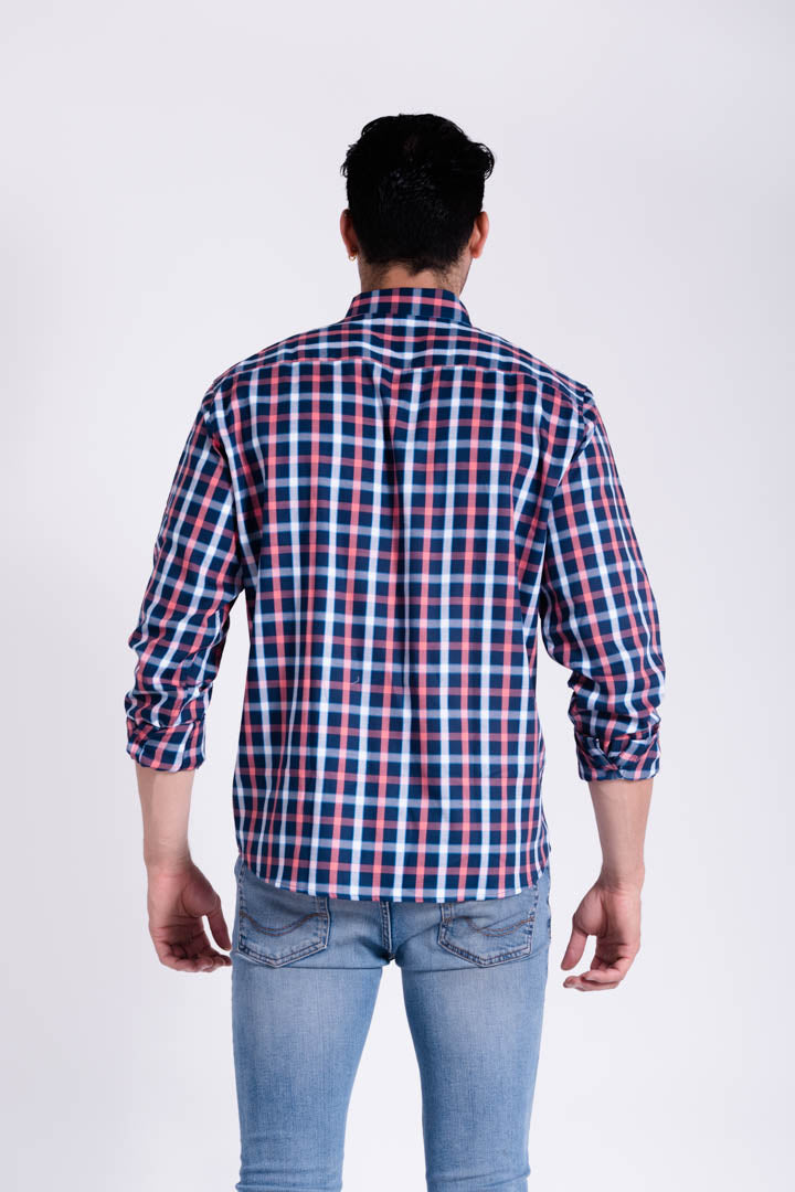 Camisa de Cuadros Azul con Rosa Regular Fit