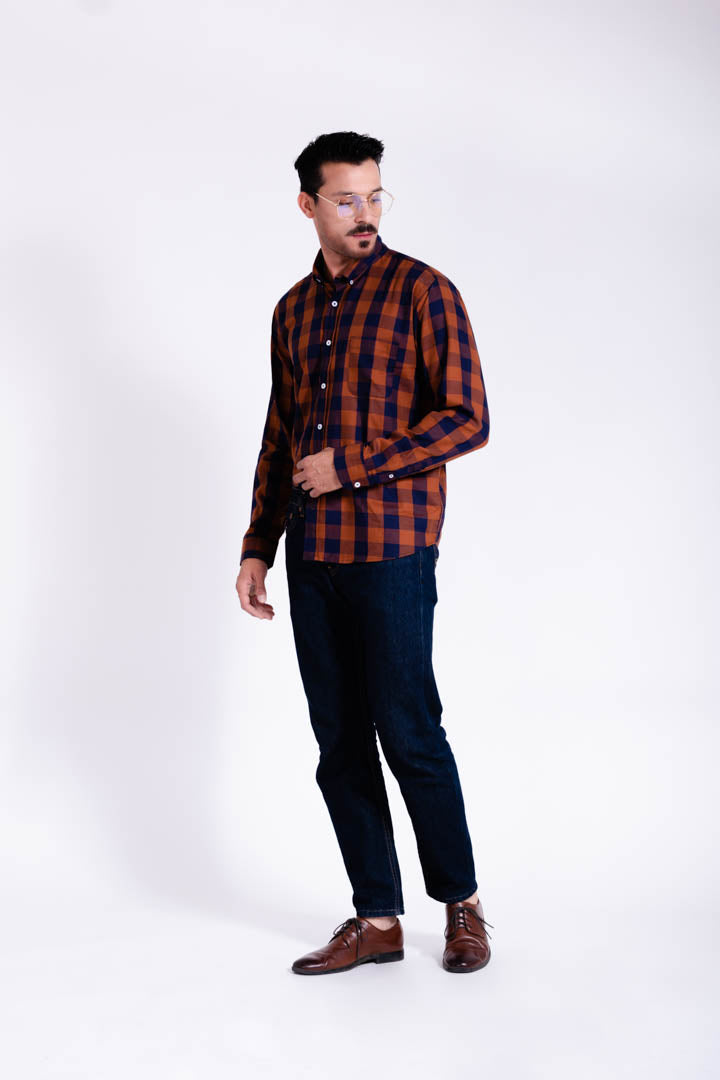Camisa de Cuadros Café Regular Fit