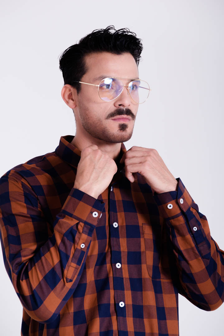 Camisa de Cuadros Café Regular Fit