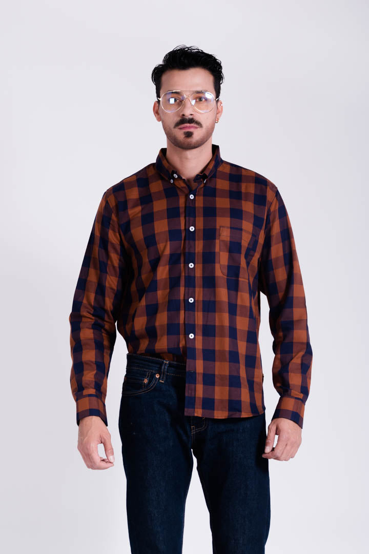Camisa de Cuadros Café Regular Fit