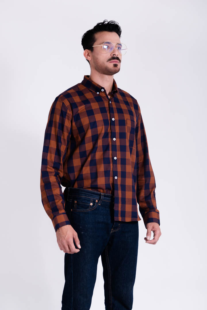 Camisa de Cuadros Café Regular Fit