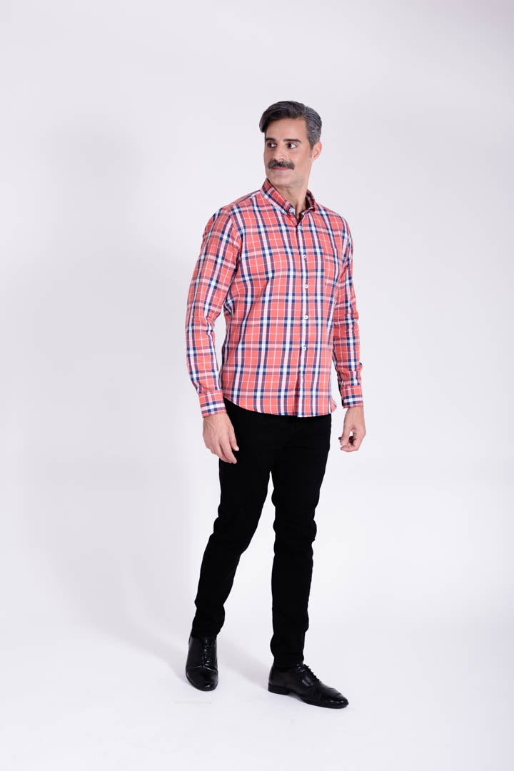 Camisa de Cuadros Naranjas Regular Fit