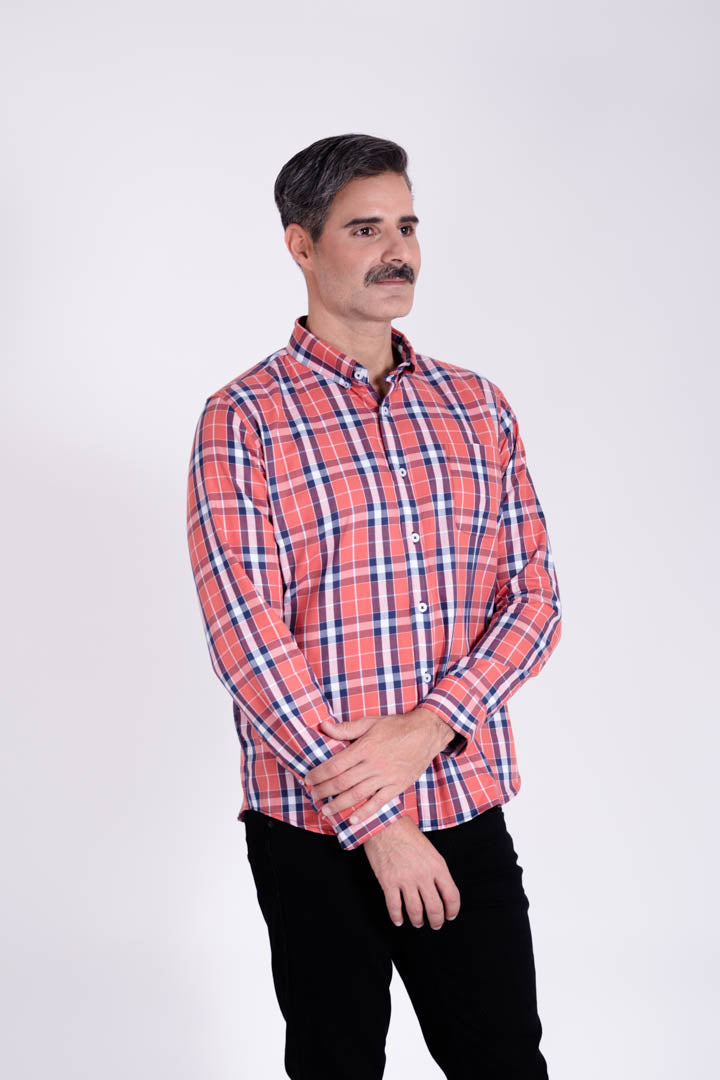Camisa de Cuadros Naranjas Regular Fit