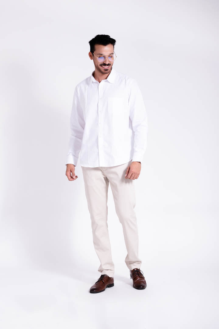 Camisa Blanca Regular Fit Manga Larga