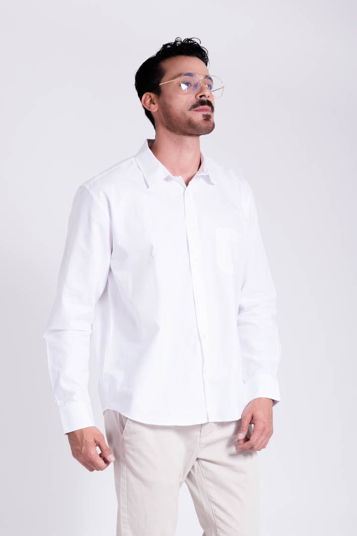 Camisa Blanca Regular Fit Manga Larga