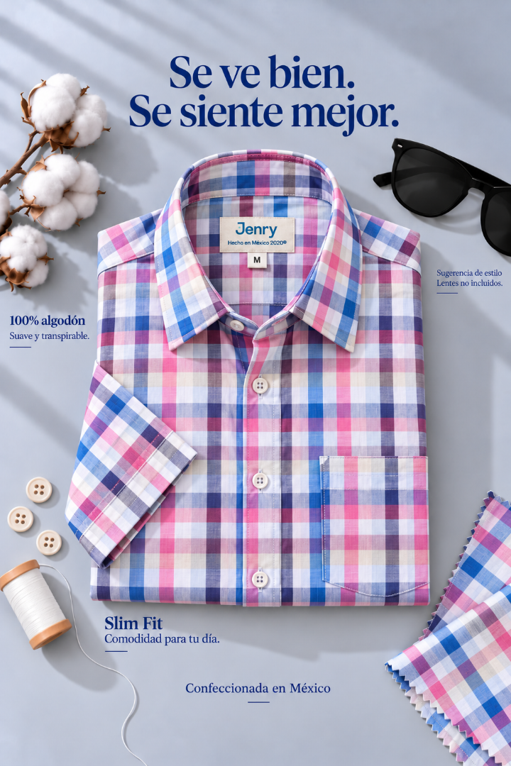 Camisa de Cuadros Rosas y Azul Slim Fit