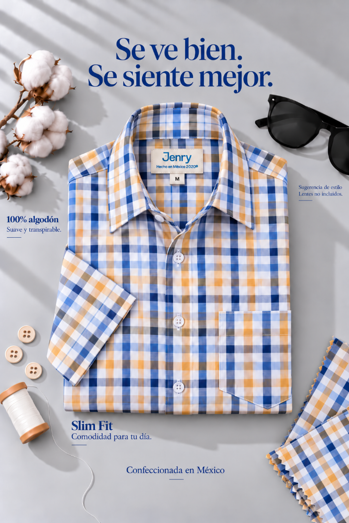 Camisa de Cuadros Azul y Amarillo Slim Fit