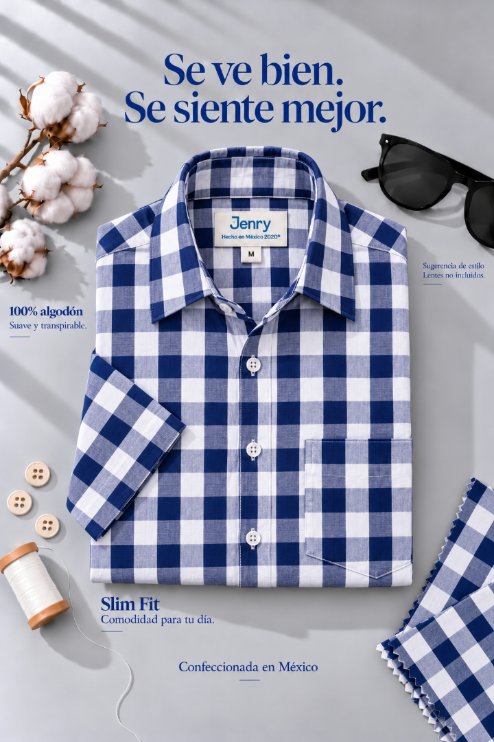 Camisa de Cuadros Azul Marino Slim Fit