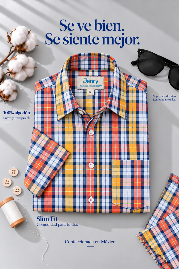 Camisa de Cuadros Naranja - Amarillo Slim Fit