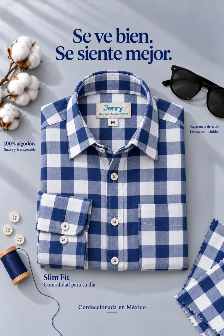 Camisa Hombre Cuadros Slim Fit