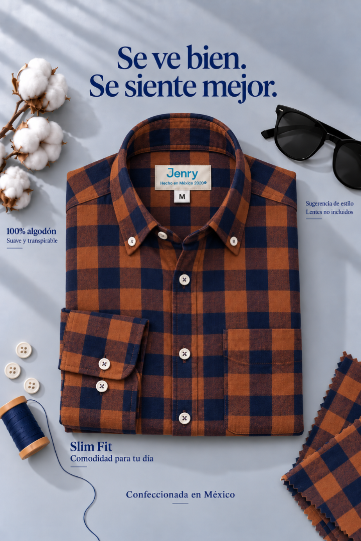 Camisa de Cuadros Café Regular Fit